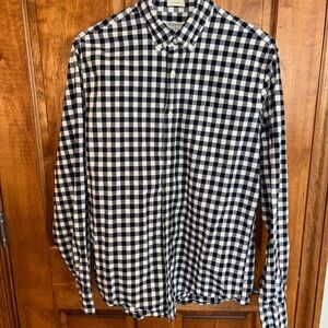 J. Crew Men’s Stretch Classic Navy and White checkered button down shirt
